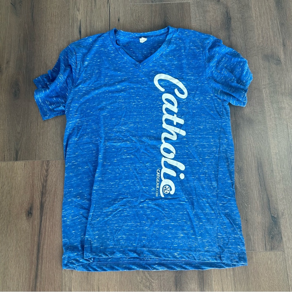 NWOT Super Soft Heather Royal Blue Catholic Canvas T-shirt Sz Medium